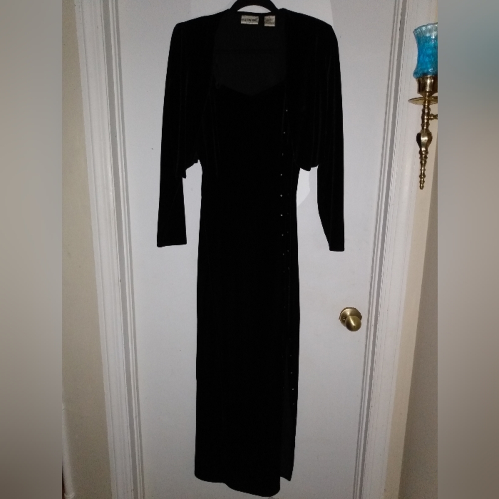 Fashion Bug: Black Velour Long Dress Sz 10 With Matching Bolero Jacket
